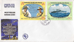 Delcampe - Enveloppe 1er Jour FDC Nouvelles-Hébrides N°258 Et 259 Front Du Pacifique Sud - Port-Vila - 26/09/1967 - FDC