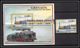 Delcampe - 81316b Grenada Grenade Mi BF N°290 + 2358 Great Britain 1833 Railways Of The World ** MNH Train Trains Locomotive 1991 - Grenade (1974-...)