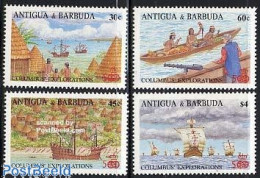 Delcampe - Antigua & Barbuda 1988 Discovery Of America 4v, Mint NH, History - Transport - Explorers - Ships And Boats - Explorateurs