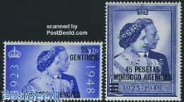 Delcampe - Great Britain 1948 MOROCCO AGENCIES Silver Wedding 2v, Mint NH, History - Kings & Queens (Royalty) - Unused Stamps