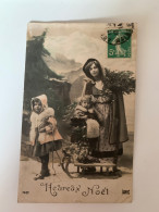 Delcampe - P18-fantaisie  Enfants Heureux  Noël, Petites Filles Dans La Neige Femme Traineau - Abbildungen