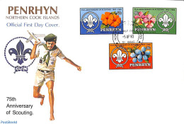 Delcampe - Penrhyn 1983 75 Years Scouting 3v, First Day Cover, Nature - Sport - Flowers & Plants - Scouting - Penrhyn