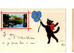 Delcampe - 87 ST MATHIEU, Illustrateur René, Chat Noir, Pensee Bleue - Saint Mathieu