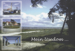 Delcampe - Deutschland Usedom MV Ostseestrand Kiefern Hafenboote Ferienhäuser #SCZ446 - Usedom