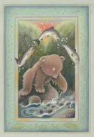 Delcampe - Finland Cute Cartoon Brown Bear Fishing For Jumping Salmon Unposted #SDP250 - Comicfiguren