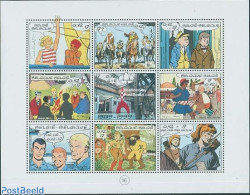 Delcampe - Belgium 1999 Comics 9v M/s, Mint NH, Nature - Sport - Transport - Horses - Scouting - Space Exploration - Art - Comics.. - Ongebruikt