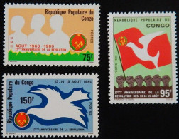 Delcampe - AS0373 Congo 1980 Revolution Flag Coat Of Arms Dove 3V MNH - Postzegels
