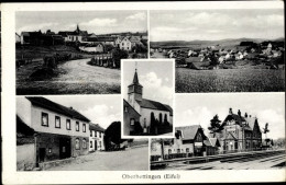 Delcampe - CPA Oberbettingen In Der Eifel, Bahnhof, Gleisseite, Gasthaus Zur Linde, Kirche, Totalansicht - Sonstige & Ohne Zuordnung