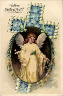 Delcampe - Gaufré CPA Glückwunsch Ostern, Engel, Kreuz, Vergissmeinnicht - Ostern