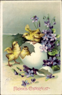 Delcampe - CPA Glückwunsch Ostern, Küken Spielen Am Osterei, Veilchen - Ostern