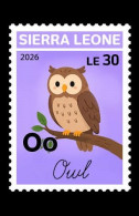 Delcampe - SIERRA LEONE 2026  STAMP 1V - ENGLISH ALPHABET - OWL OWLS BIRDS - MNH - Gufi E Civette