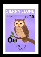 Delcampe - SIERRA LEONE 2026  STAMP 1V IMPERF - ENGLISH ALPHABET - OWL OWLS BIRDS - MNH - Gufi E Civette