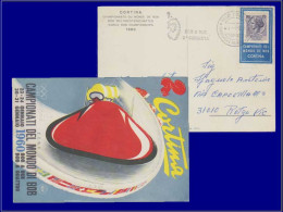 Delcampe - Sports D'hiver - Année: 1960 - ITALIE,CP COULEUR SPECIALE + VIGNETTE PORTE TIMBRE + FLA"Campionati Mondo Di Bob,Cortina, - Hiver