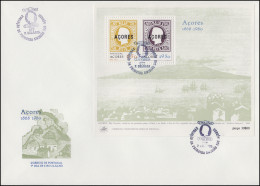 Delcampe - Portugal Azoren Erstausgabe Mit Aufdruck Azoren 1868-1980, Block Auf FDC - Poste
