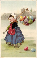 Delcampe - Lithographie Junge Frau In Niederländischer Tracht, Holzschuhe, Ostereier - Ostern