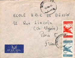 Delcampe - Liban Lettre Avion à 35 Pi (Yv. PA84,85)  Oblitération BEYROUTH RP 1953 - Liban