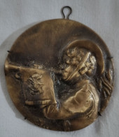 Delcampe - Tondo Placca Bersagliere Trombettiere Fanfara Bronzo Parete Militaria Vintage - Landmacht