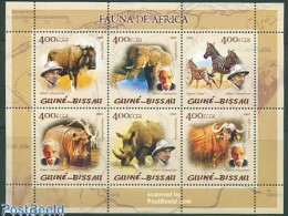 Delcampe - Guinea Bissau 2005 African Animals 6v M/s, Mint NH, Nature - Animals (others & Mixed) - Elephants - Hippopotamus - Rhi.. - Guinea-Bissau