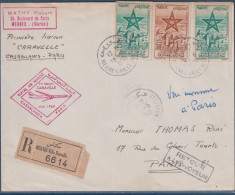 Delcampe - ! Maroc Enveloppe Recommandée Vol Inaugural Caravelle Casablanca-Paris N°PA103 PA 104 PA105 Meknès 18.05.60 - Maroc (1956-...)