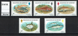 Delcampe - Guernsey 1985 - Poissons Du Baillage, Fish Set Of 5 - MNH - Guernesey