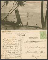 Delcampe - Ceylon GB 1/2d 1911 Old Postcard Scene From Fishing Village Sailing Boat Fishery - Sri Lanka (Ceylon)