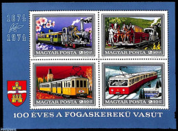 Delcampe - Hungary 1974 Budapest Railways S/s, Mint NH, Nature - Transport - Flowers & Plants - Horses - Automobiles - Railways -.. - Ungebraucht