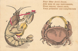 Delcampe - CPA Fantaisie-Avril Fleuri-Homard,crabe Musiciens En Relief-Timbre       L5020 - Sonstige & Ohne Zuordnung