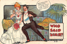 Delcampe - B545 Wedding 1910 Couple Flirting On Coach Miss Bullion Darling Vintage Postcard - Sonstige & Ohne Zuordnung