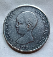 Delcampe - 5 Pesetas. Representación Juvenil Del Rey Alfonso XIII. 1888-MS_M. - Premières Frappes