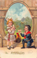 Delcampe - L085 Easter Greetings 1912 Children Chicks Rooster Fantasy Vintage Postcard - Ostern