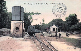 Delcampe - 77 - BRAY Sur SEINE -   La Gare - 1907 - Carte Toilée - Rare - Bray Sur Seine