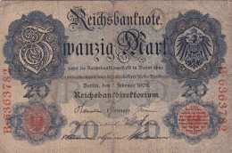 Delcampe - CRBX0993 BILLETE ALEMANIA 20 MARCOS 1908 USADO - Autres & Non Classés