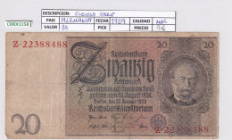 Delcampe - CRBX1158 BILLETE ALEMANIA 20 MARCOS 1929 SERIE Z RARA MBC - Autres & Non Classés
