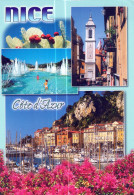 Delcampe - NICE (06) - Vieux-Nice (clocher), Promenade Du Paillon (jets D'eau), Port De Nice - CPM Multivues - Circulée 2003 - Mehransichten, Panoramakarten