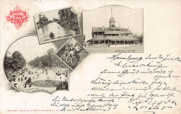 Delcampe - L035 US Greeting From Detroit 1900 Cyclists Litho Vintage Postcard - Detroit