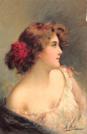 Delcampe - Portrait Of Beautifu Woman With Bare Sholders Curly Hair Art By A Asti Postcard - Frauen