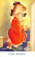 Delcampe - Bamforth Children Humor Girl And Dog Heading To Sleee Candle God Bless! Postcard - Frauen