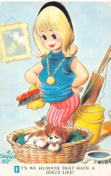 Delcampe - Bamforth Children Humor Girl Cleans We Humans That Have A Dog Life Postcard - Frauen