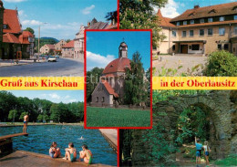 Delcampe - Kirschau Ortsansicht Kirche Schwimmbad Torbogen - Kirschau