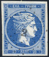 Delcampe - Gest. 1861/2, First Athens Printings 20 Lepta Deep Blue (fine Print), Used, Very Large Margins, Superb, Signed Holcombe - Sonstige & Ohne Zuordnung