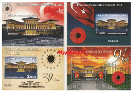 Delcampe - Turkey, Türkei - 2014 - 91th Year Of The Republic Of Turkey - 4.Mini S/Sheet & With Serial Numbers (perf.+imp.)** MNH - Blocks & Kleinbögen