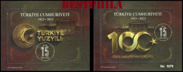 Delcampe - Turkey - 2023 - 100th Anniversary Of The Republic Of Turkey  // 1.S/Sheet With Serial Numbers+1.S.Sheet Without ** MNH - Blocks & Kleinbögen