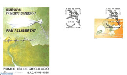 Delcampe - Andorra, Spanish Post 1995 Europa, Peace & Freedom 1v, First Day Cover, History - Nature - Europa (cept) - Birds - Pig.. - Lettres & Documents
