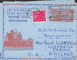Delcampe - India 1972 Aerogramme 85p, Uprated To England, Used Postal Stationary, Transport - Aircraft & Aviation - Lettres & Documents