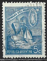 Delcampe - Argentina 1944. Scott #517 (U) Warship, Merchant Ship And Sailboat (Complete) - Gebraucht