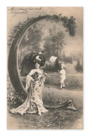 Delcampe - Mon Compliment. Muguette — Femme élégante Et Enfant Au Jardin, CPA, Belgique - Femmes