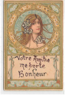 Delcampe - N°23405 - Art Nouveau - Kosa - Votre Amitié Me Porte Bonheur - Portrait D'une Jeune Femme Dans Un Médaillon - Paillettes - Sonstige & Ohne Zuordnung