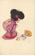 Delcampe - N°27806 - BRW N°290 - Fillette En Kimono Regardant Un Ours En Peluche - Teddy Bear - Sonstige & Ohne Zuordnung