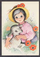 Delcampe - 122754/ Fillette Avec Un Agneau - Kinder-Zeichnungen
